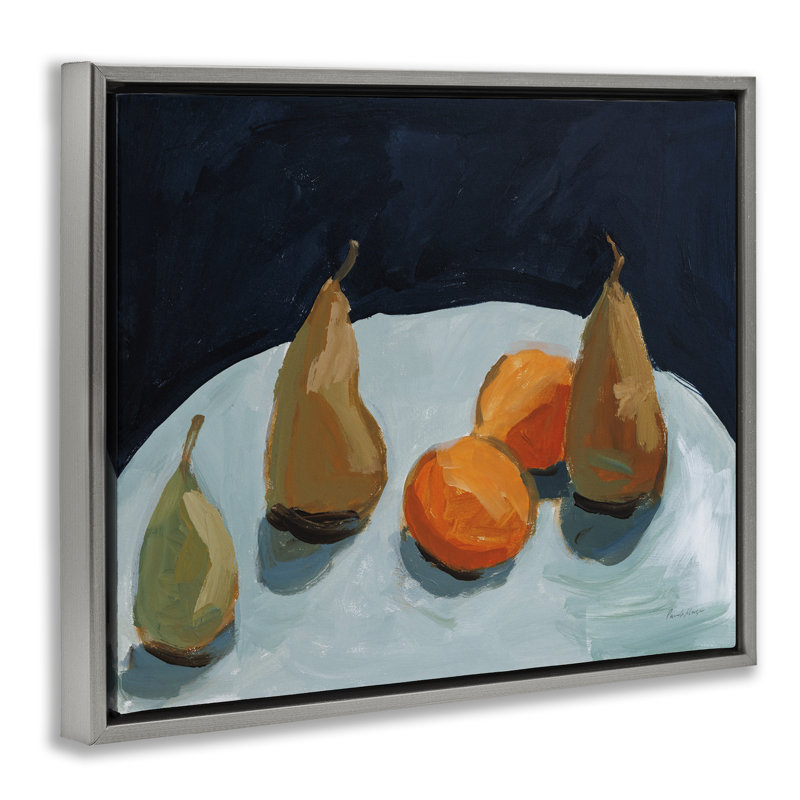 Poire et orange encadrée par Pamela Munger, H 25 po x l 31 po, Cadre flottant gris lustré