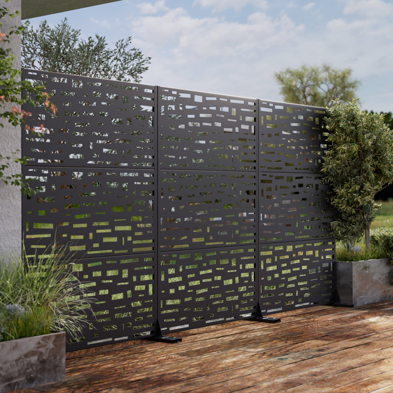 Metal Outdoor Privacy Screen, Black, 72" H x 47" W x 16" D