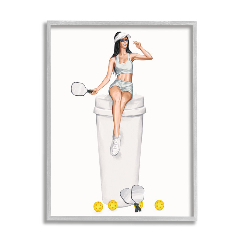 «Athletic Tennis Girl Coffee Cup On Wood» par Ziwei Li, impression, H 11 po x l 14 po x P 1,5 po, Estampe numérique Farmhouse
