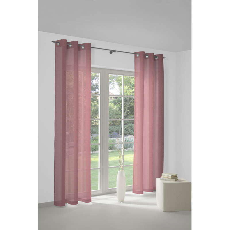 Pearce Polyester Semi Sheer Curtain Single Panel, 145cm Width x 132cm Drop, Dark pink