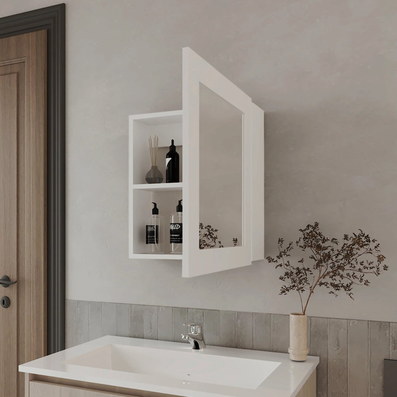 Armoire blanche élégante pour salle de bain - 2 tablettes, miroir sur porte dans la salle de bain, Blanc