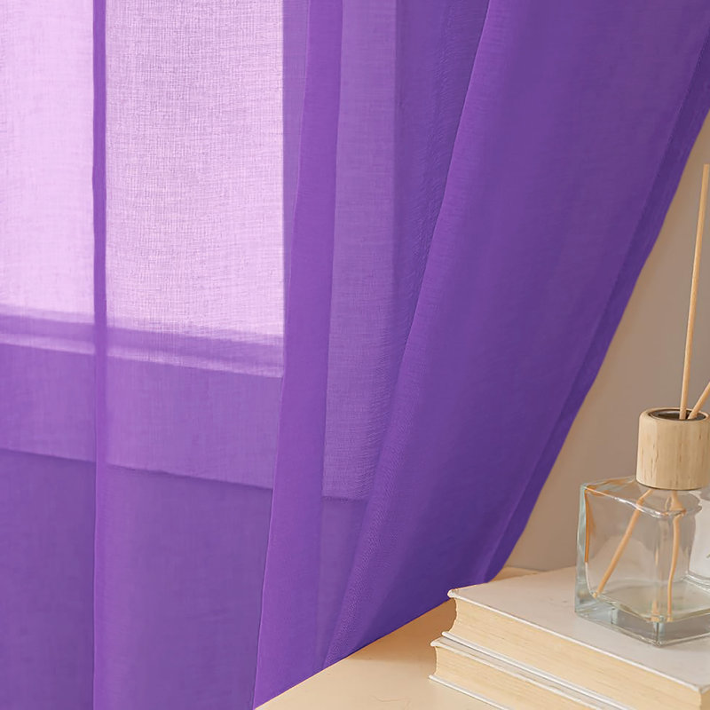 Sheer Window Rod Pocket Curtain Set - 63" Inches Long (2 Panels), Purple