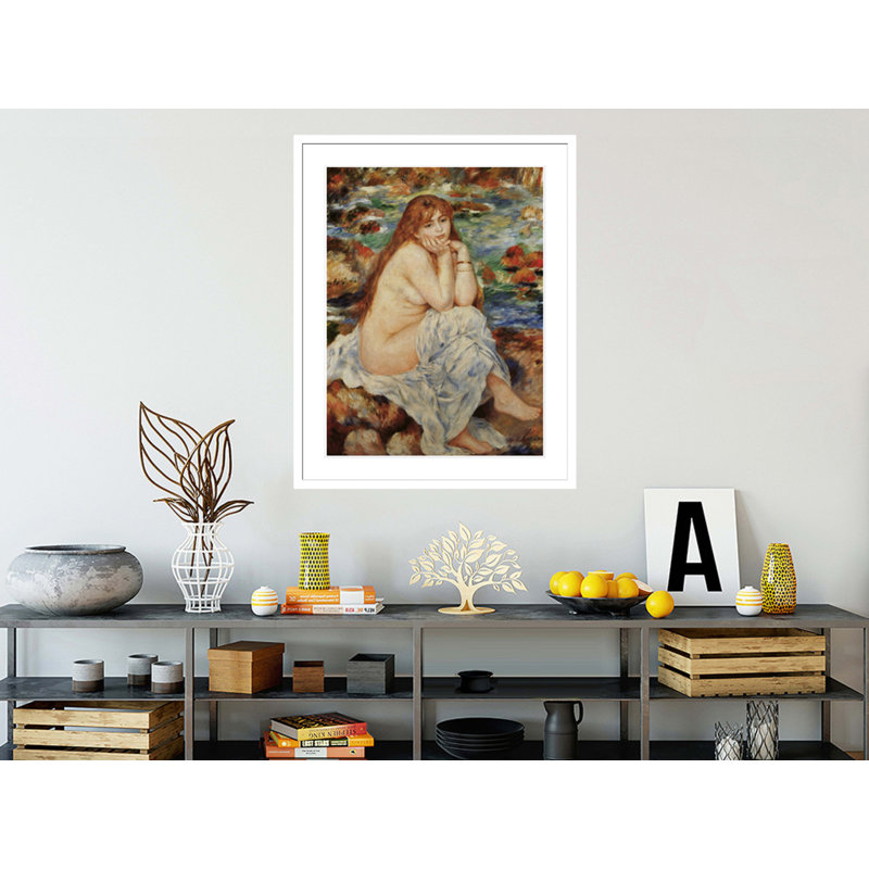 «Baigneuse assise sur un banc de sable» par Pierre-Auguste Renoir, impression giclée encadrée, H 29,12 po x l 23,5 po