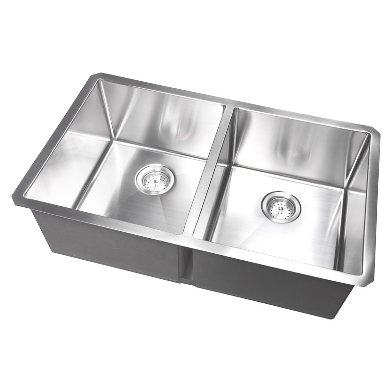 SleekSteel 32 in. x 19 in. 16 Gauge Stainless Steel Undermount 50/50 Double Bowl Kitchen Sink