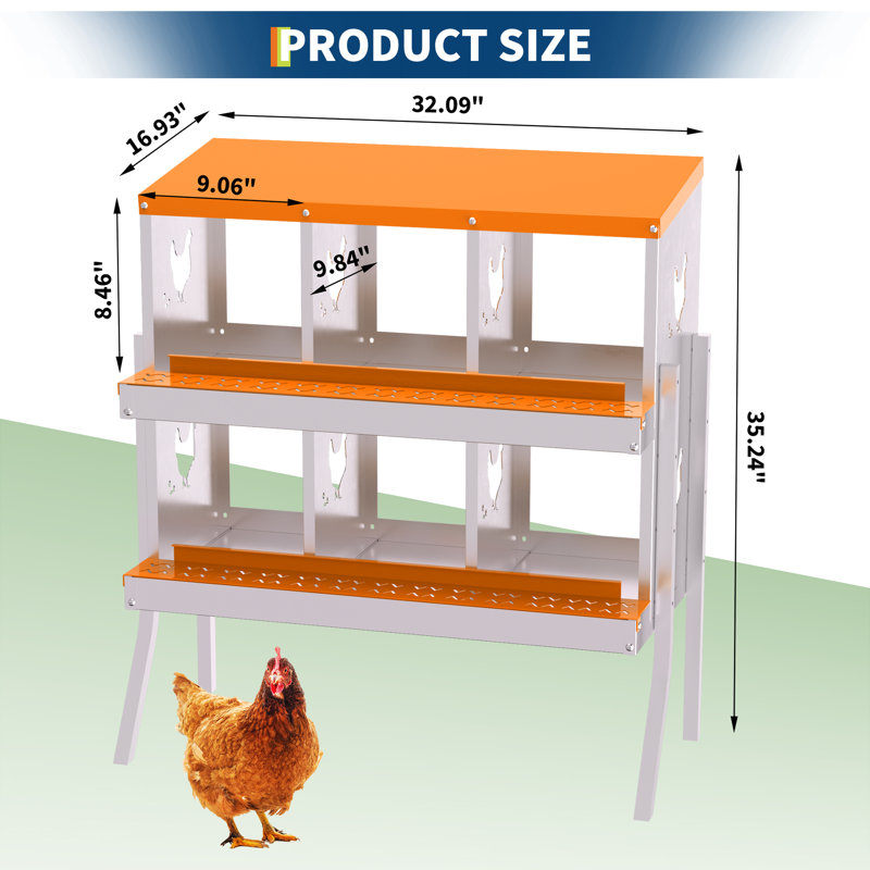 Boîte de nidification en métal pour poules pondeuses, H 35,24 po x l 32,09 po x P 16,93 po, Orange