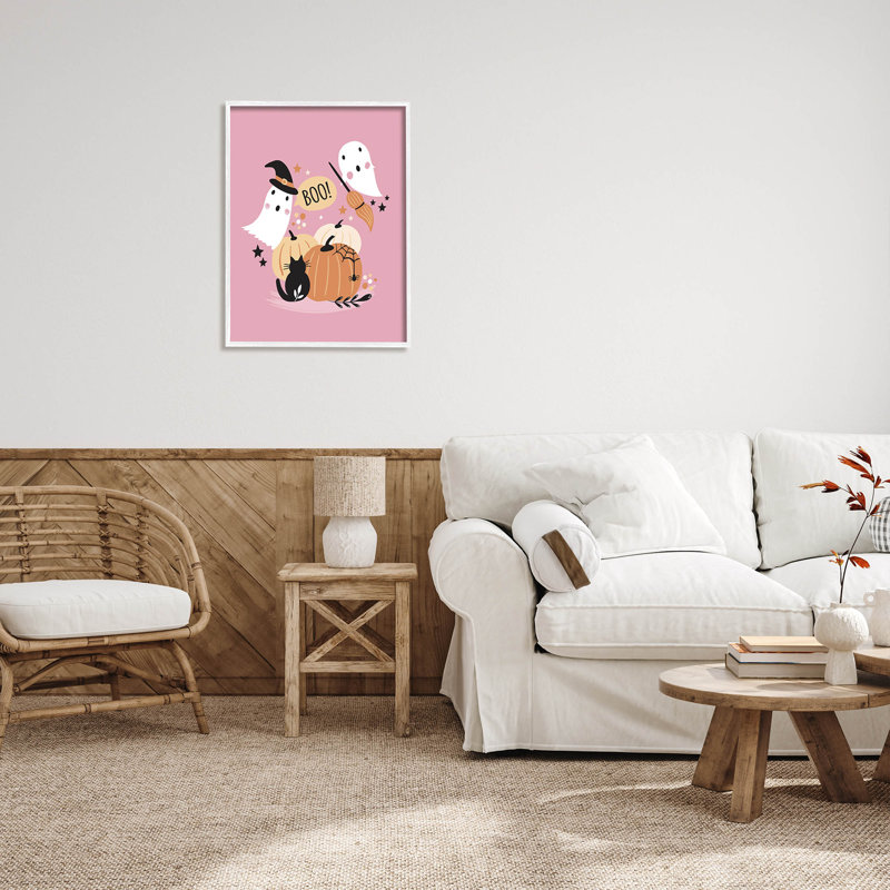 Pink Boo - fantômes d'Halloween - 231, H 30 po x l 24 po x P 1,5 po, Giclée encadrée blanc bord de mer