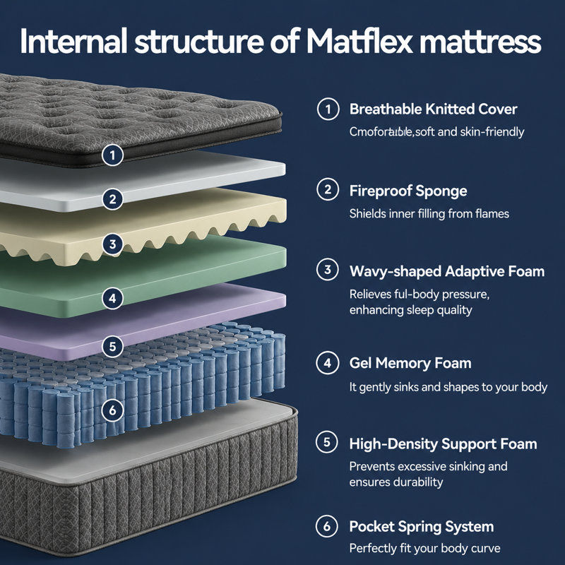 Matelas hybride à ressorts ensachés moyen 8 po avec matelas en mousse viscoélastique gélifiée dans une boîte