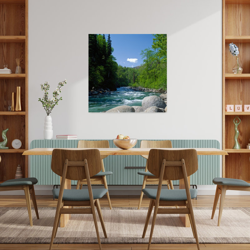 Trees and rocks along clear mountain stream spring Alaska USA. 1 Piece Wrapped Canvas Wall Art, 91.44cm H x 91.44cm W