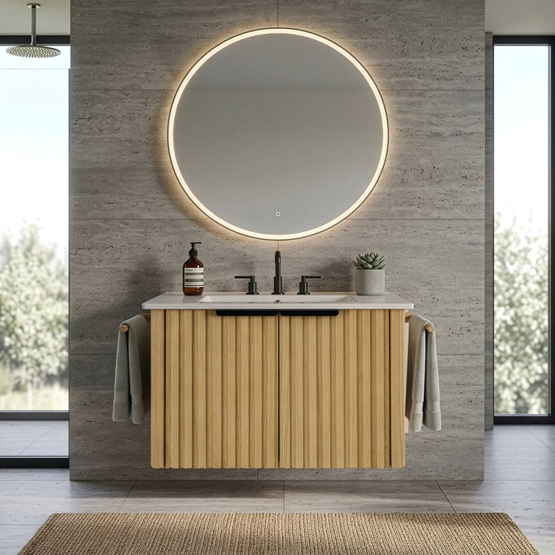 Meuble-lavabo simple mural 24 po Calix, Marron clair