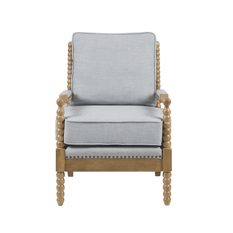 Fauteuil d'appoint avec garniture cloutée, Gris, Chêne de couleur chameau