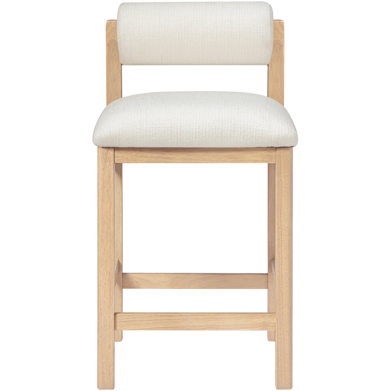 Tabouret de comptoir rembourré en tissu texturé Frakes, Tissu crème texturé en lin, Teint naturel