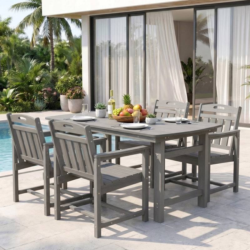 Ensemble de salle à manger rectangulaire 4 pièces pour 4 personnes avec trou pour parasol 4 personnes, Gris