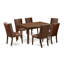Ensemble de table de salle à manger moderne 7 pièces composé d'une table rectangulaire en bois et de 6 chaises rembourrées en similicuir brun, acajou-754174011-754174012-754174014