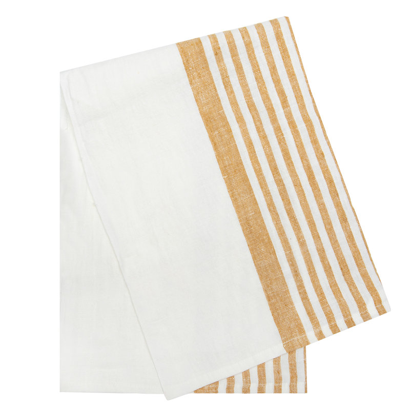 Brittany Striped Tea Towel, White/Mustard