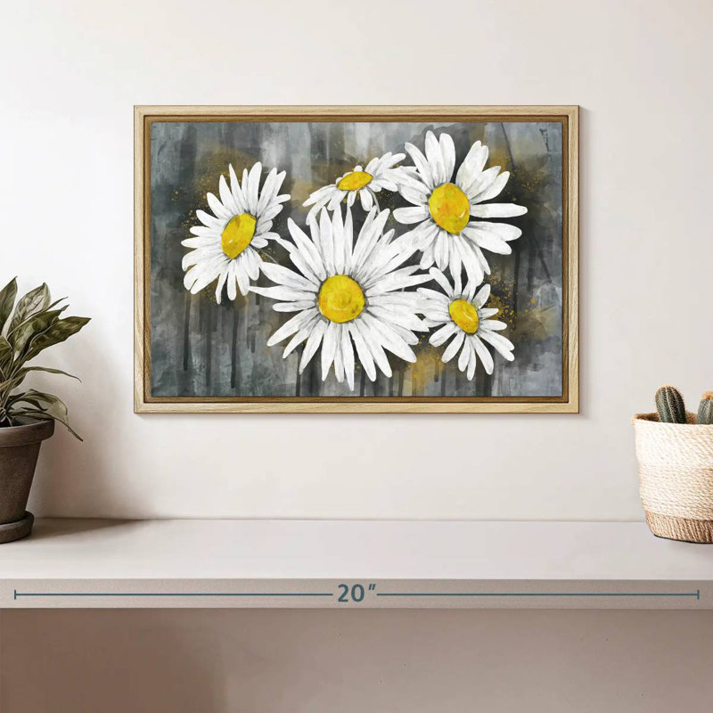 Bouquet de marguerites, Cadre flottant en bois naturel, 13 po x 9 po