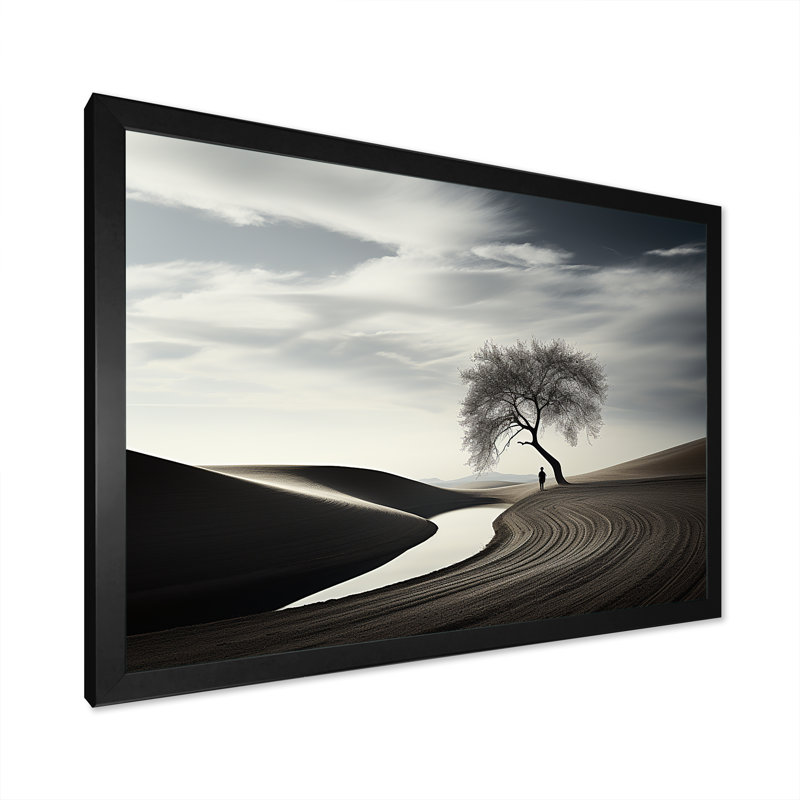 Balck et arbre de solitude blanc sur toile, Cadre simple noir, H 12 po x l 20 po x P 1 po
