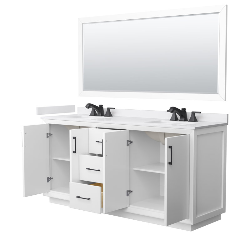 Strada 72'' W Double Vanity, Light Green, Brushed Nickel, White Cultured Marble