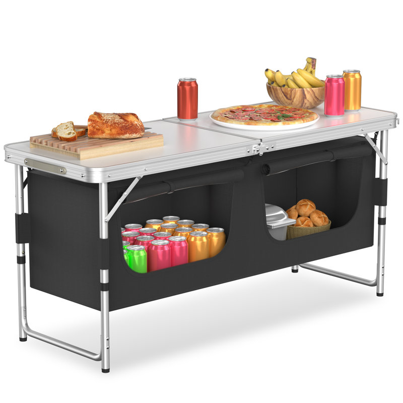 Rectangle Metal Outdoor Camping Table, 2 Cabinets