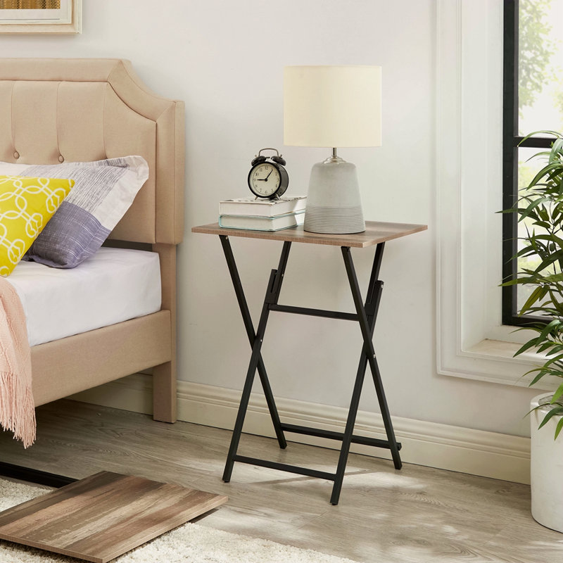 2-Piece Folding TV Tray Table No Assembly Required Portable Sofa Side Table, Industrial Snack Table For Small Spaces, Space-Saving Easy To Fold Wood Rustic