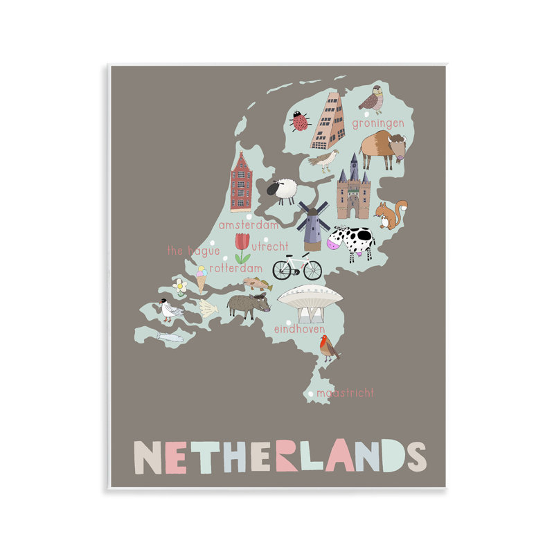 Plaque murale pour enfant, carte des Pays-Bas, design par Carla Daly