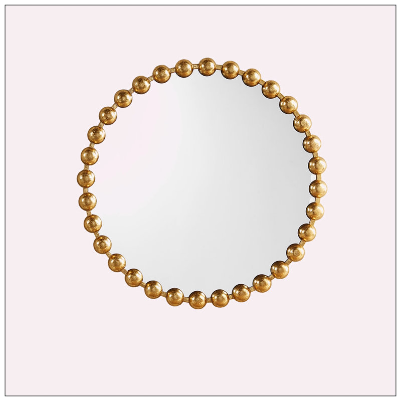 Metal Room Wall Mirror with Beaded Detailing, Gold, 27" x 27"