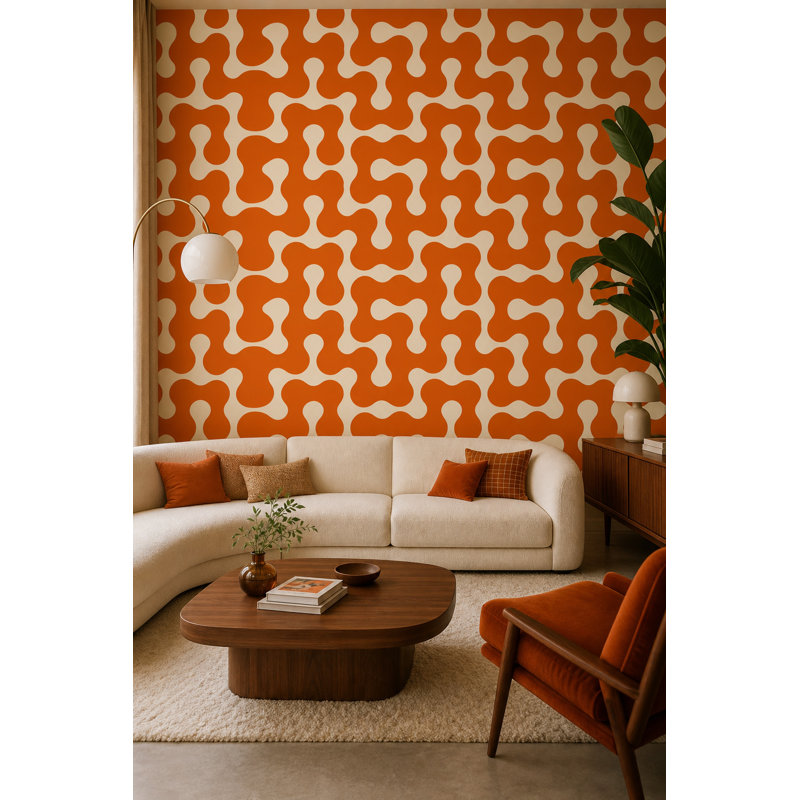Décoration murale amovible de style Mid-Century moderne rétro orange, Non-Woven Non-Pasted