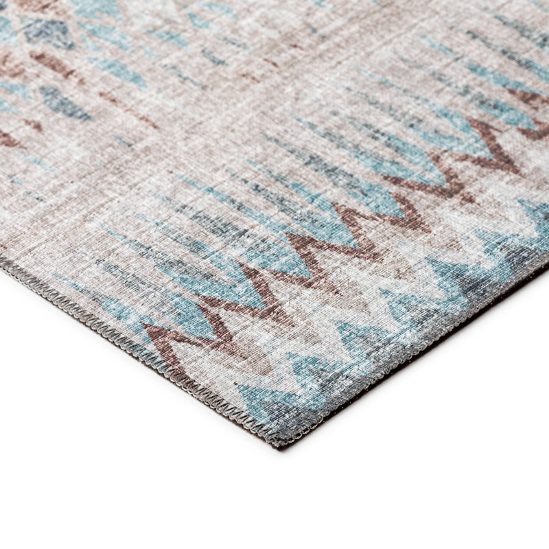 Blue and Beige Flat Woven Chenille Runner Rug