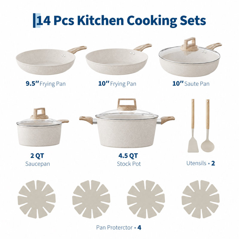 14 - Piece Aluminum Cookware Set, White