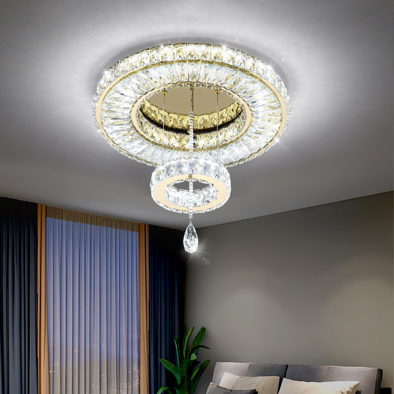 Lustre rond en cristal à deux niveaux, Gold