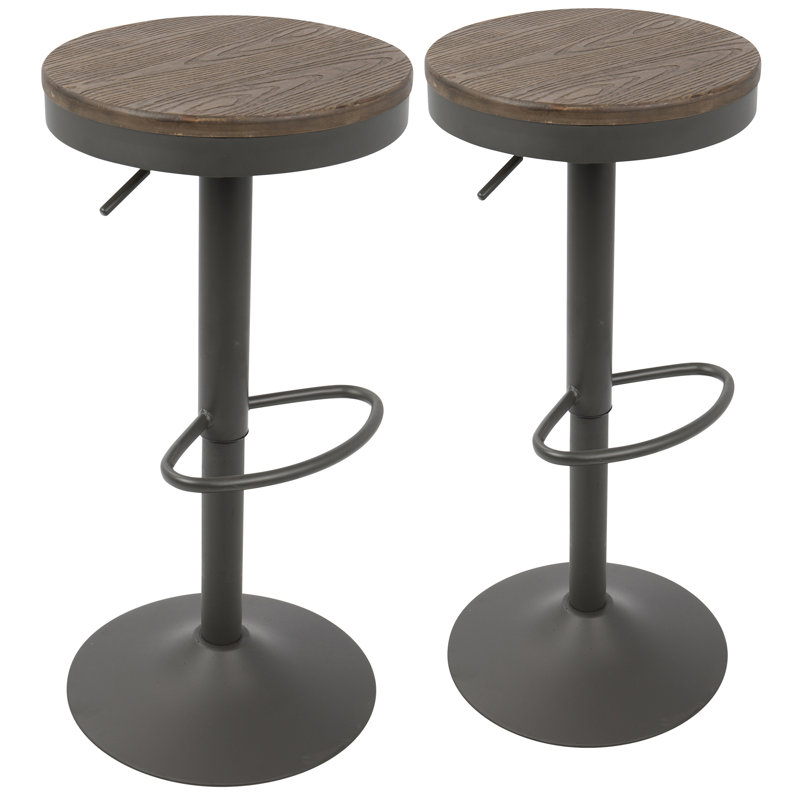 Tabouret de bar pivotant à hauteur réglable en bois massif Chambord, Gris / brun