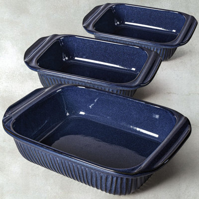Ensemble de 3 casseroles en céramique avec poignées - allant au four - bleu