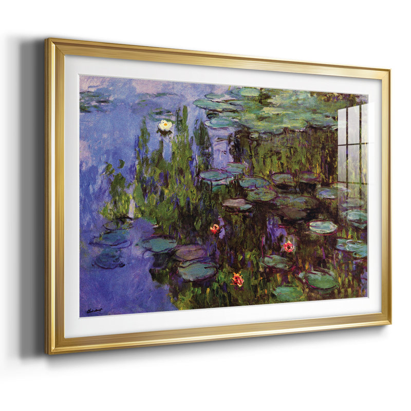 Jardins encadrés sur papier par Claude Monet, Or, H 30 po x l 44 po x P 1,5 po