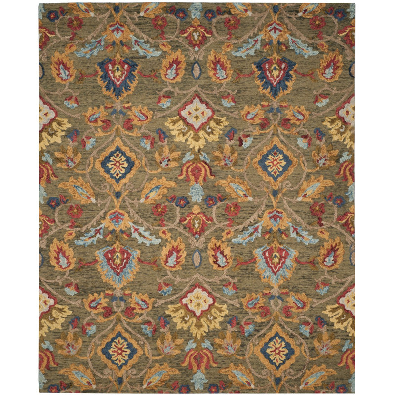 Tapis vert / multicolore en laine fait à la main Tansy, Rectangle 12 pi x 15 pi