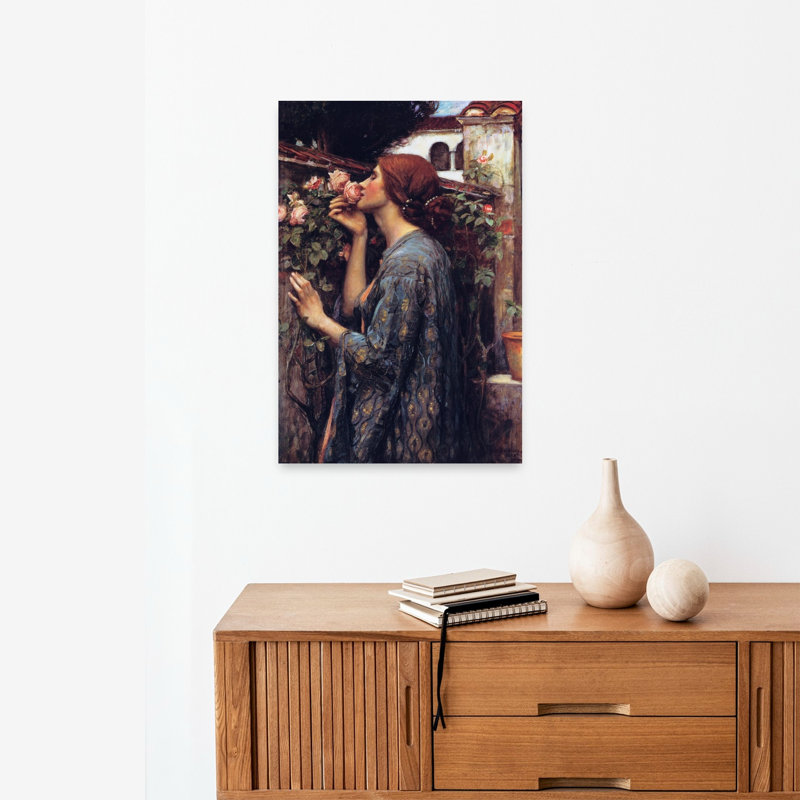 The Soul Of The Rose Classic Abstract Orchid Violet Rose Summer Landscape Wall Art Print by John William Waterhouse - Wrapped Canvas Print