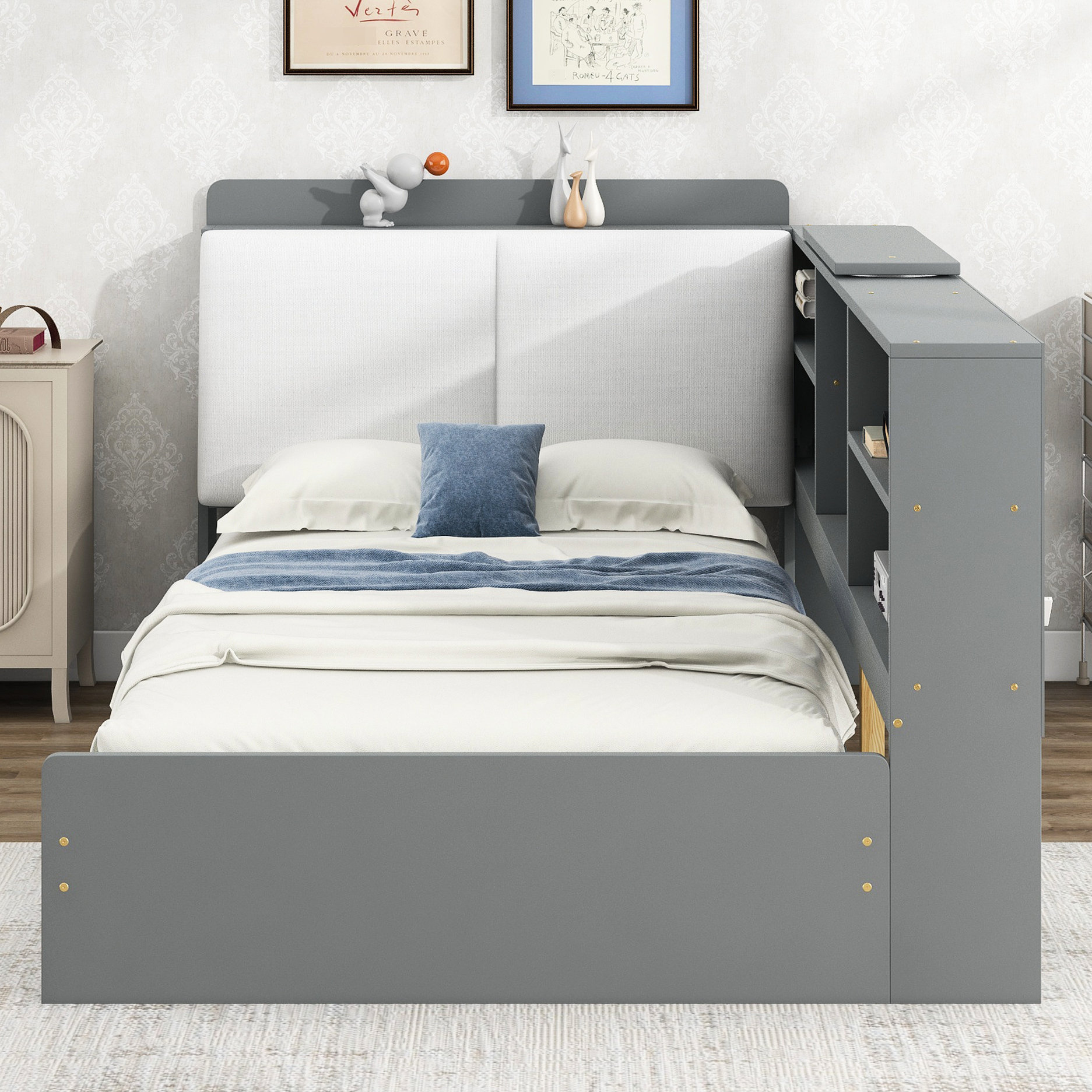 Latitude Run® Elegant Twin Platform Bed With Storage Headboard, Shelves ...
