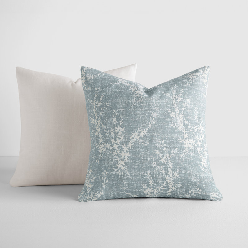 2-Pack Cotton Slub Decor Throw Pillows in Willow, White/Blue Floral