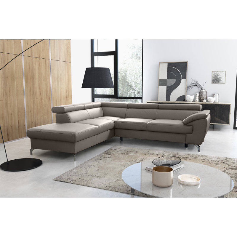 Canapé d'angle en cuir Brookhurst, Taupe, Orienté vers la gauche