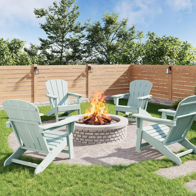 Modern Adirondack Chair Set of 4 - Oversize 380 LB Poly Lumber Weather Resistant Firepit Chair - Outdoor Patio Chairs with Wooden Textured for Deck, Pool, Porch