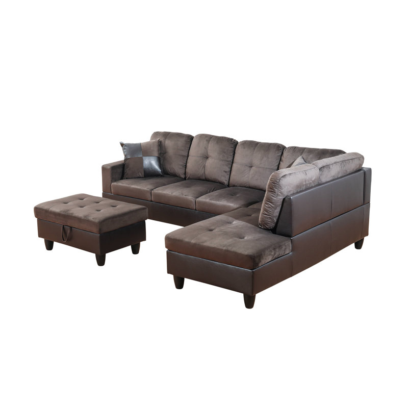 Dark Brown Larelle 103.5" Wide Sofa & Chaise, Left Hand Facing, Dark Taupe Microfiber/Microsuede