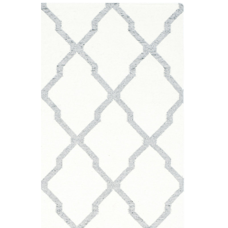 Rodgers Hand Woven Flat Weave Wool/Viscose/Cotton Geometric Rug in Ivory/Gray, Rectangle 3' x 5'