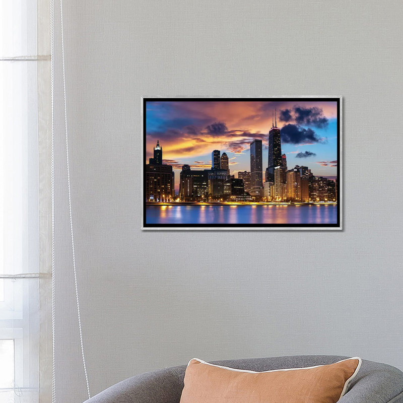 Chicago Skyline, Silver Floater Frame Canvas, 18" H x 26" W x 1.5" D