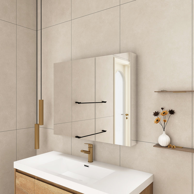 Pharmacie rectangulaire en aluminium avec miroir, 36"