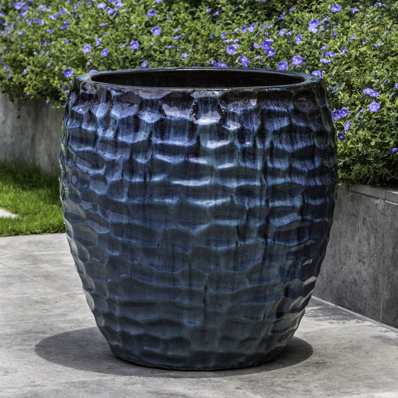 Ensemble de pots à fleurs en terre cuite 2 pièces Creedmoor, Bleu méditerranéen