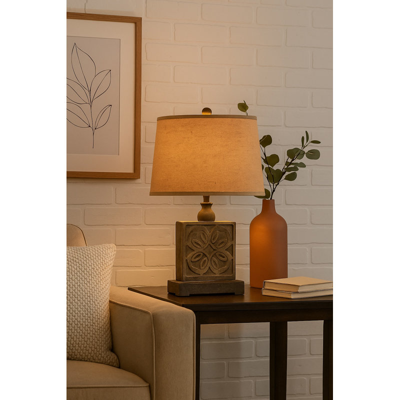 TL-006 Floral Motif Table Lamp with a Rustic Square Base