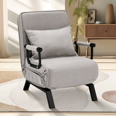 Convertible Sofa Bed Sleeper Chair, Single Person Chaise Lounge Couch W/ Pillow, Foldable Sofa Arm Chair W/ 6 Angles Adjustable Backrest, Folding Bed For Office Guest Room