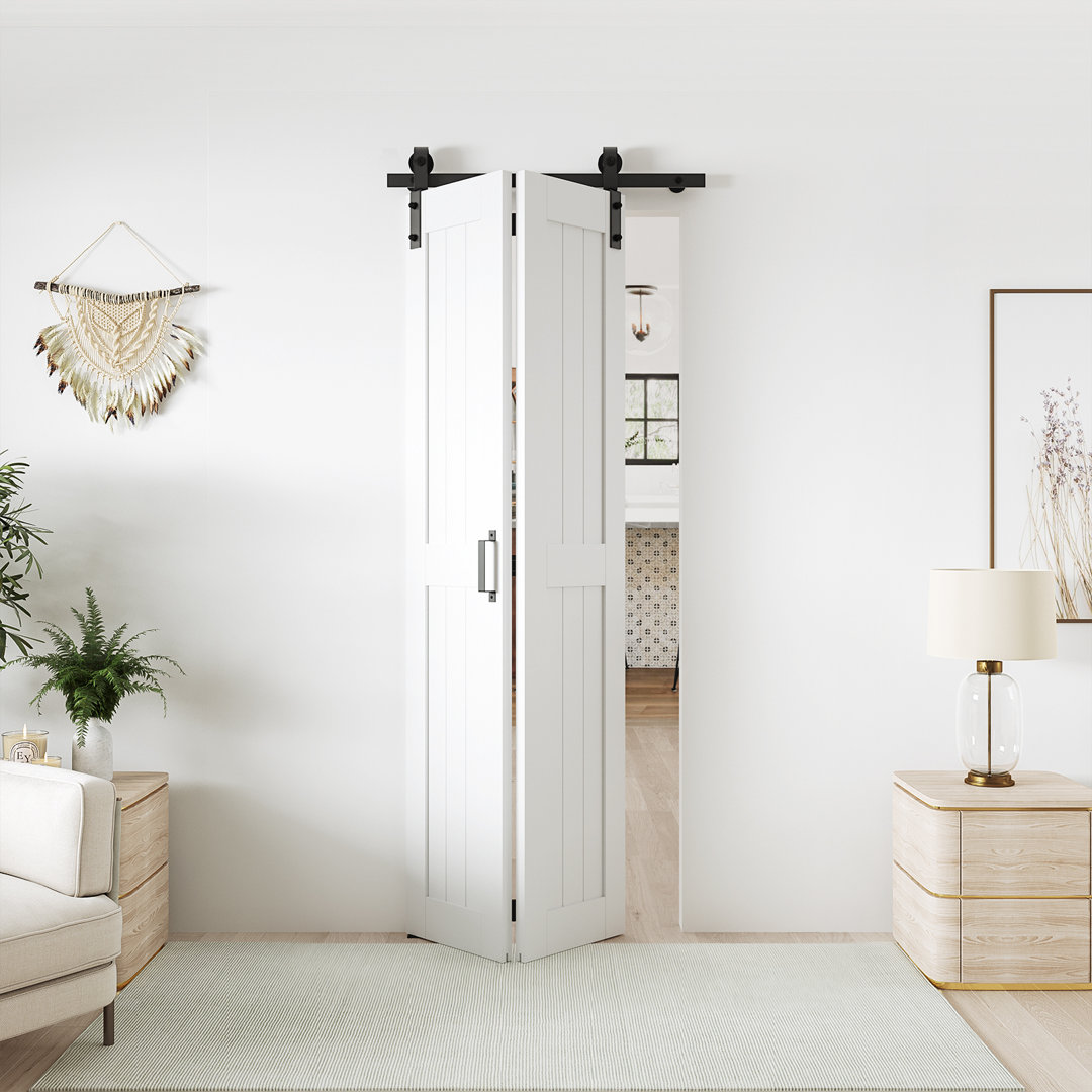 84'' Manufactured Wood Paneled Bifold Sliding Barn Door with Installation Hardware Kit SMARTSTANDARD