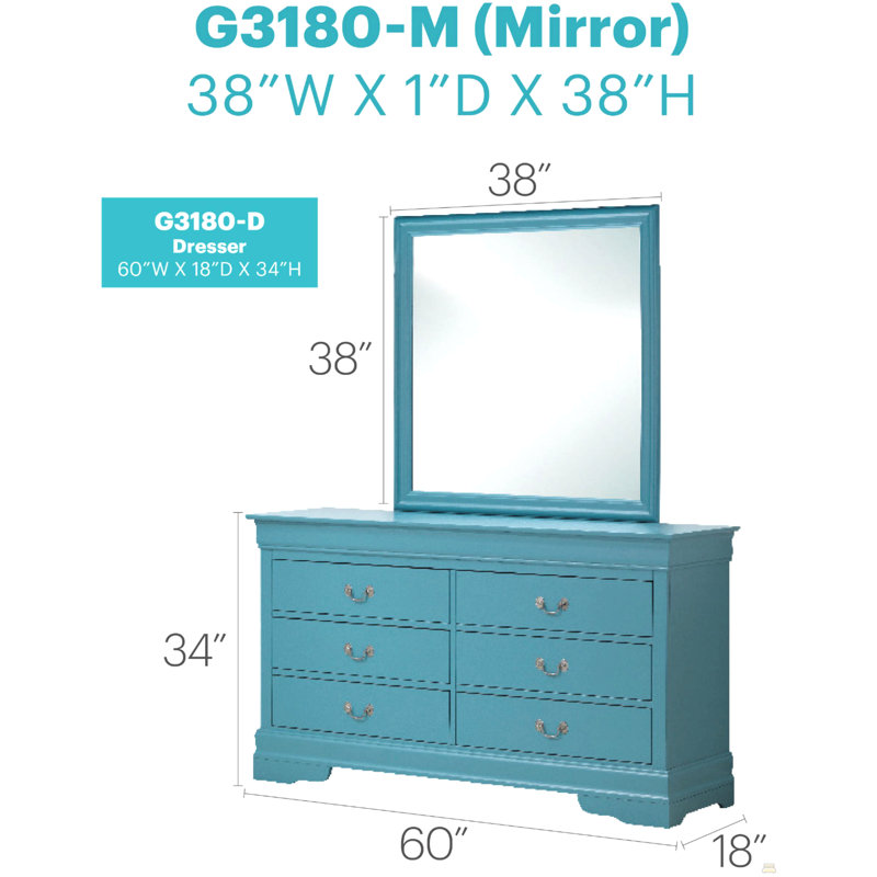 Commode Louis Phillipe G3180-D, bleu sarcelle, Sarcelle