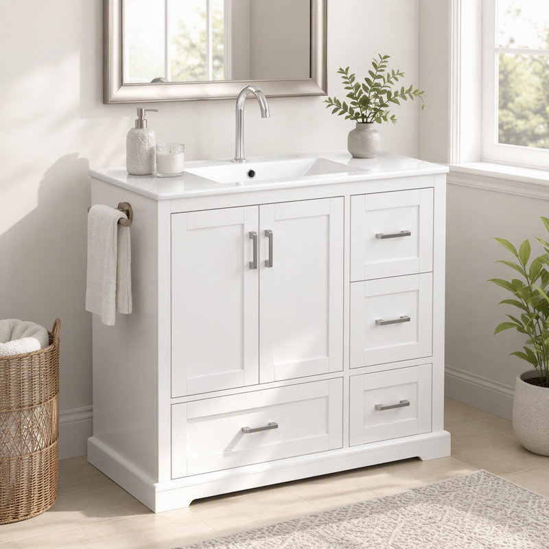Meuble-lavabo 42 po avec lavabo en céramique, White