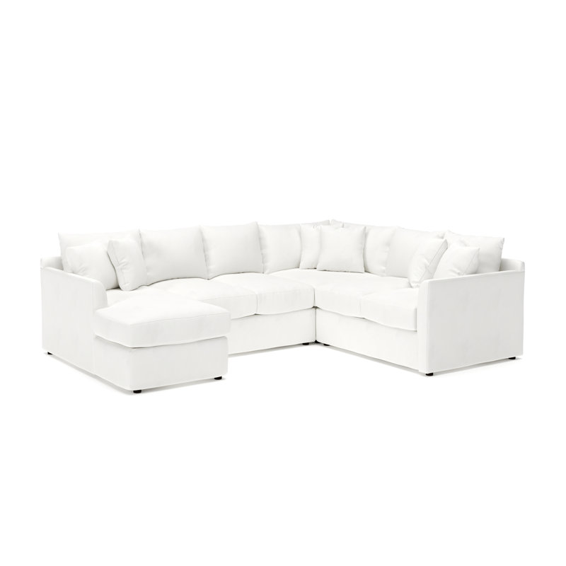 Canapé modulaire en U à 3 pièces de 6 pièces 119 po Cecelia, Blanc sergé décoloré classique, Orienté à gauche (vu de face)