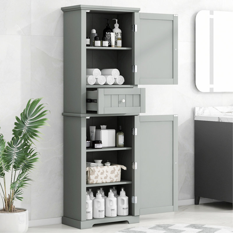 Stylish Storage Cabinet For Bathroom, Freestanding Storage Cabinet, Tall Bathroom Cabinet With Drawer And Adjustable Shelf